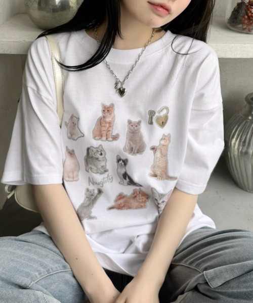 Ada.（エイダ）の「キャット コラージュ プリント Tシャツ（Tシャツ/カットソー・レディース・チャコール/オートミール/オフホワイト・FREE）」の18枚目の写真