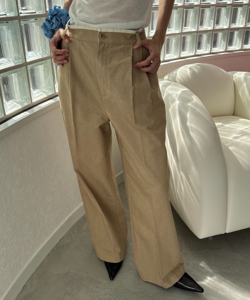 リネンブレンドタックワイドパンツ（スラックス）｜FUULLY