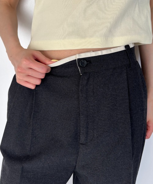 リネンブレンドタックワイドパンツ（スラックス）｜FUULLY