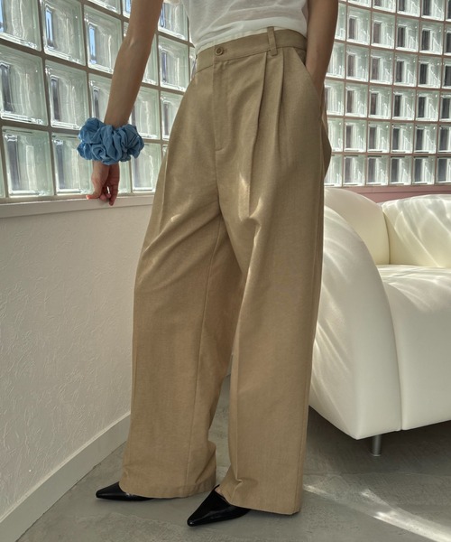リネンブレンドタックワイドパンツ（スラックス）｜FUULLY