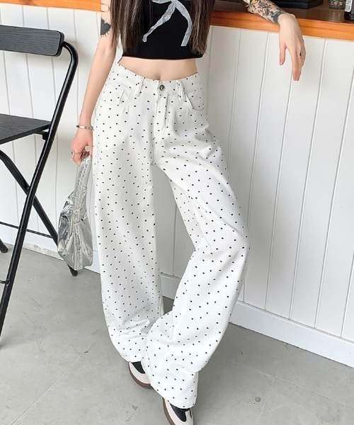 Mela(メラ)の「DAISYドットデニム(デニムパンツ・レディース・ホワイト/ブラック・XS/S/M/L)」の1枚目の写真
