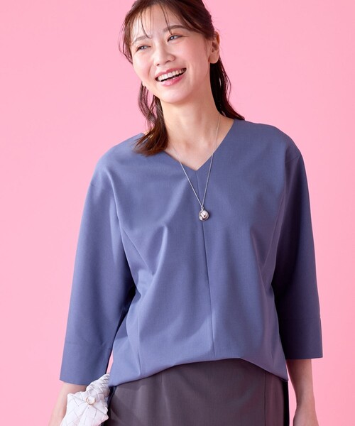 【夏SALE／接触冷感／マシンウォッシュ可／セットアップ可能】ドルマンスリーブVネックブラウス 夏SALE／接触冷感／マシンウォッシュ可／セットアップ可能