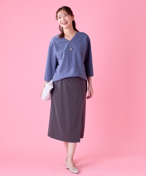 【夏SALE／接触冷感／マシンウォッシュ可／セットアップ可能】ドルマンスリーブVネックブラウス 夏SALE／接触冷感／マシンウォッシュ可／セットアップ可能