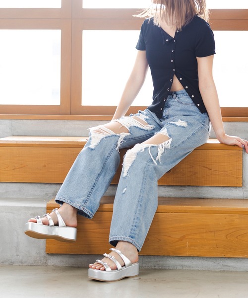 attagirl(アタガール)の「リボンストラップミュールサンダル(サンダル・レディース・ピンクベージュ/ブラック/シルバー・S/M/L/LL)」の14枚目の写真