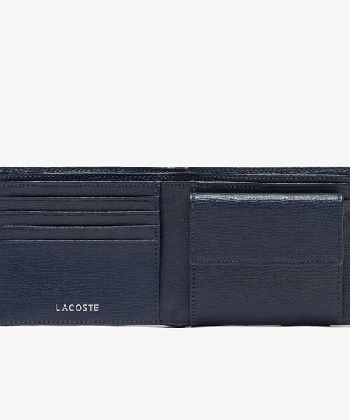 LACOSTE ネイビー 二つ折り財布 LACOSTE 財布 シュリンクレザー バーティカル2つ折りウォレット