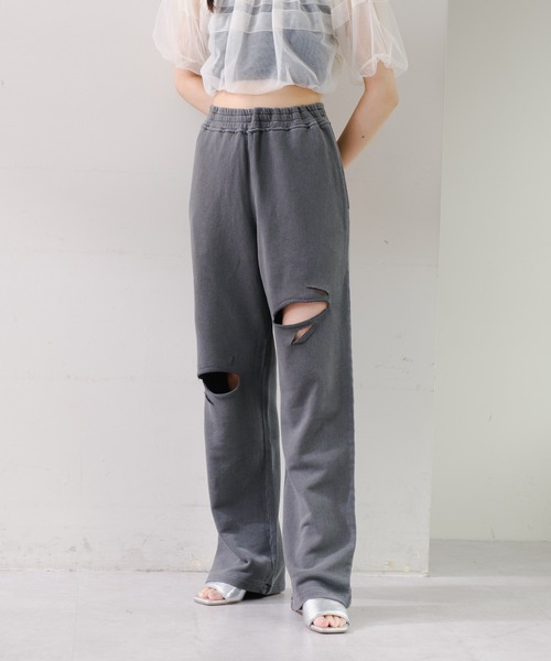 Kastane（カスタネ）の「【低身長サイズ/2サイズ展開/WEB限定】ダメージスウェットパンツ（スウェットパンツ・レディース・グレー/ブラック・1/0）」の11枚目の写真