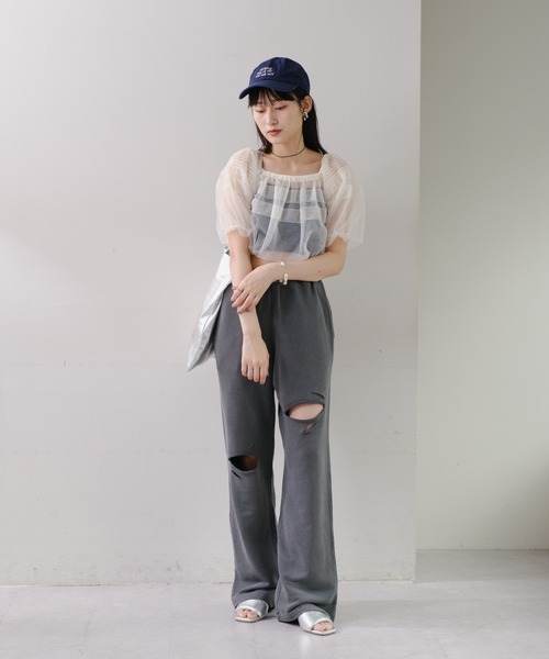 Kastane（カスタネ）の「【低身長サイズ/2サイズ展開/WEB限定】ダメージスウェットパンツ（スウェットパンツ・レディース・グレー/ブラック・1/0）」の8枚目の写真