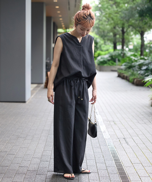 B.C STOCK（ベーセーストック）の「《2点セット》ウォッシャブル / リネンライクセットアップ（つなぎ/オールインワン・レディース・ウッド/ベージュ/ブラック・FREE）」の17枚目の写真