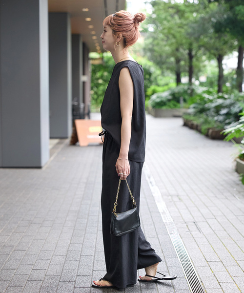 B.C STOCK（ベーセーストック）の「《2点セット》ウォッシャブル / リネンライクセットアップ（つなぎ/オールインワン・レディース・ウッド/ベージュ/ブラック・FREE）」の18枚目の写真