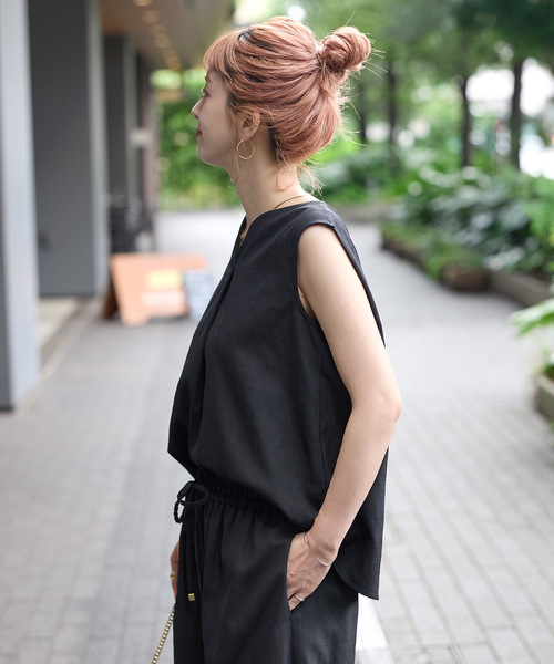 B.C STOCK（ベーセーストック）の「《2点セット》ウォッシャブル / リネンライクセットアップ（つなぎ/オールインワン・レディース・ウッド/ベージュ/ブラック・FREE）」の21枚目の写真