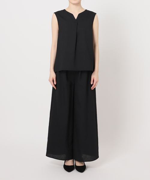 B.C STOCK（ベーセーストック）の「《2点セット》ウォッシャブル / リネンライクセットアップ（つなぎ/オールインワン・レディース・ウッド/ベージュ/ブラック・FREE）」の9枚目の写真