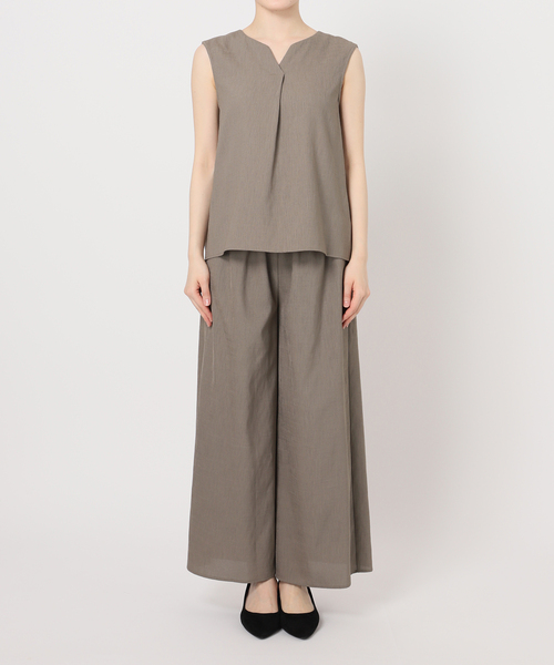 B.C STOCK（ベーセーストック）の「《2点セット》ウォッシャブル / リネンライクセットアップ（つなぎ/オールインワン・レディース・ウッド/ベージュ/ブラック・FREE）」の11枚目の写真