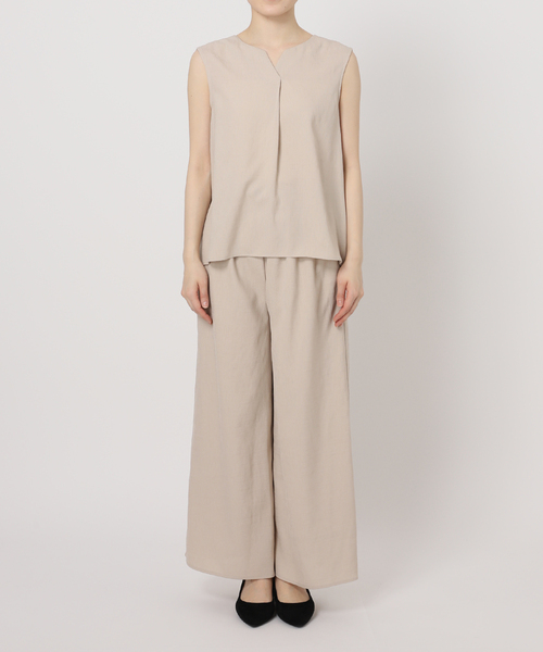 B.C STOCK（ベーセーストック）の「《2点セット》ウォッシャブル / リネンライクセットアップ（つなぎ/オールインワン・レディース・ウッド/ベージュ/ブラック・FREE）」の13枚目の写真