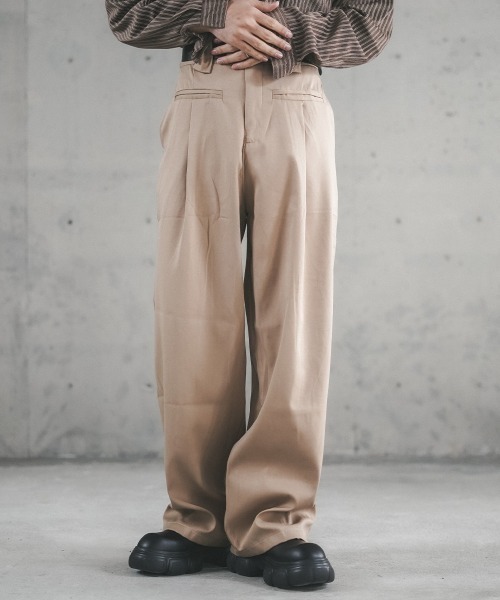 セール】One tuck wide straight slacks pants / ワンタック