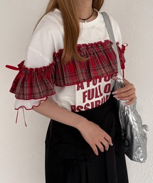 チェックドッキングフリルリボンTシャツ