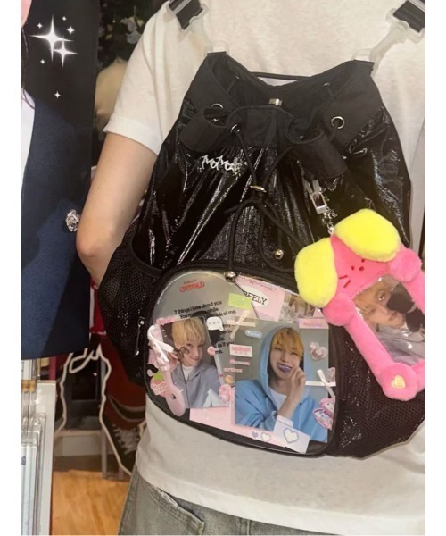 LADY LIKE(レディライク)の「クリアポケット付きミニリュック(バックパック/リュック・レディース・ブラック/シルバー・F)」の6枚目の写真