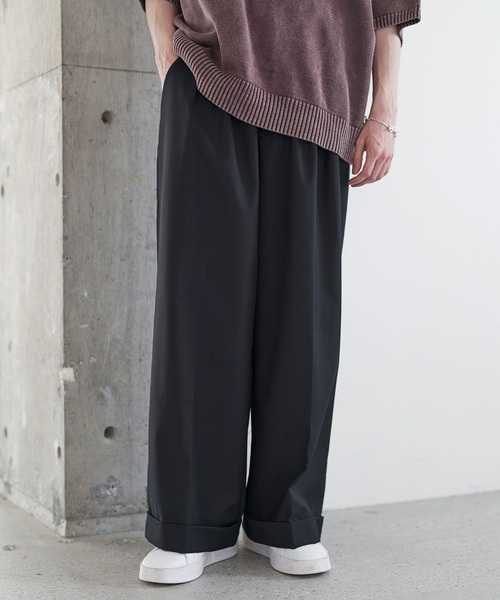 ETELIO（エテリオ）の「ロールアップ2タックワイドストレートスラックス（スラックス・メンズ・ライトグレー/チャコール/ストライプ/ブラック・S/M/L/XL）」の7枚目の写真