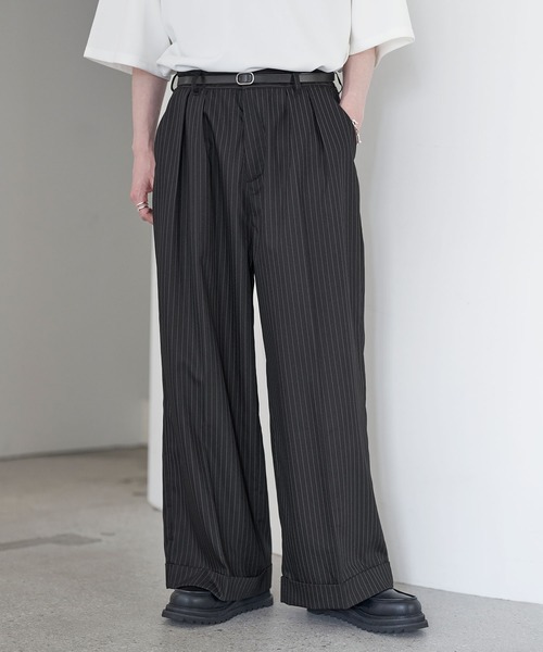 ロールアップ2タックワイドストレートスラックス（スラックス