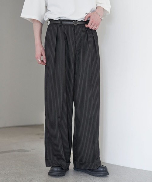 ロールアップ2タックワイドストレートスラックス（スラックス