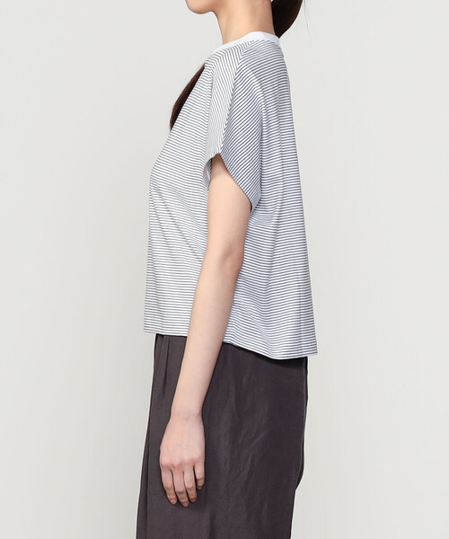 tシャツ handvaerk | 60/2 キャップスリーブTシャツ STRIPE WOMEN レディース handvaerk（ハンドバーク）の「handvaerk | 60/2 キャップ