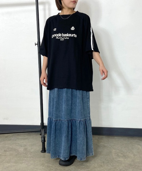CRB(シーアールビー)の「袖ラインゲームビッグTシャツ(Tシャツ/カットソー・レディース・オフホワイト/グレー/ブラック・F)」の13枚目の写真