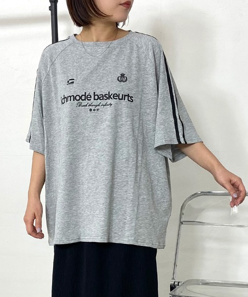 CRB(シーアールビー)の「袖ラインゲームビッグTシャツ(Tシャツ/カットソー・レディース・オフホワイト/グレー/ブラック・F)」の5枚目の写真