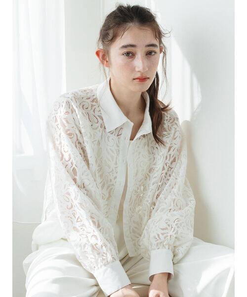 so4u（ソーフォーユー）の「レースシャツ（シャツ/ブラウス・レディース・ブラック/オフホワイト・F）」の2枚目の写真