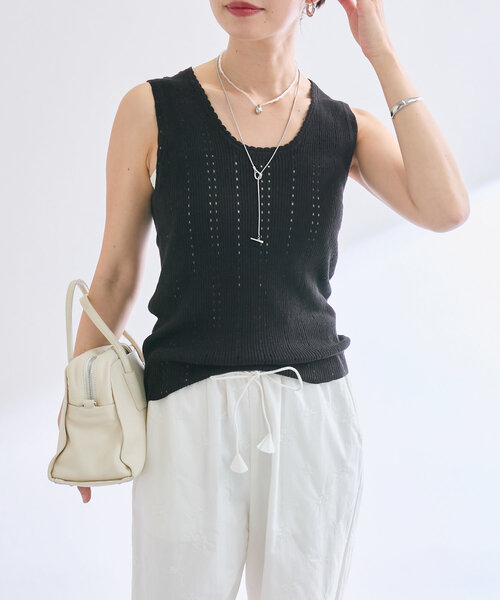 RIVE DROITE（リヴドロワ）の「【à Nice （ア ・ニース）】アイレットニットタンク（ニット/セーター・レディース・ブラック/ベージュ/カーキ・FREE）」の4枚目の写真