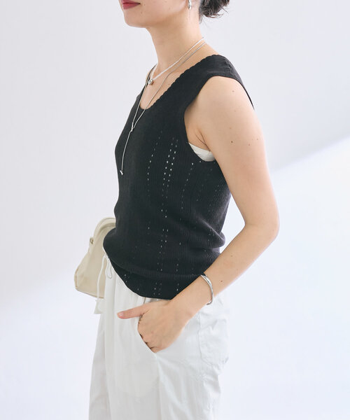RIVE DROITE（リヴドロワ）の「【à Nice （ア ・ニース）】アイレットニットタンク（ニット/セーター・レディース・ブラック/ベージュ/カーキ・FREE）」の5枚目の写真