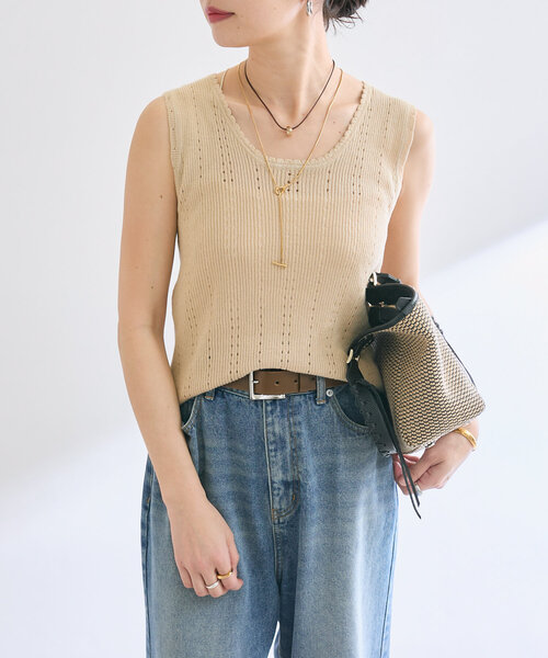 RIVE DROITE（リヴドロワ）の「【à Nice （ア ・ニース）】アイレットニットタンク（ニット/セーター・レディース・ブラック/ベージュ/カーキ・FREE）」の9枚目の写真