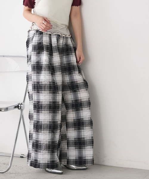 forksy.(フォルクシー)の「【forksy.】サマー チェック イージーワイドパンツ(その他パンツ・レディース・ブルー/ブラック/カーキ・FREE)」の5枚目の写真