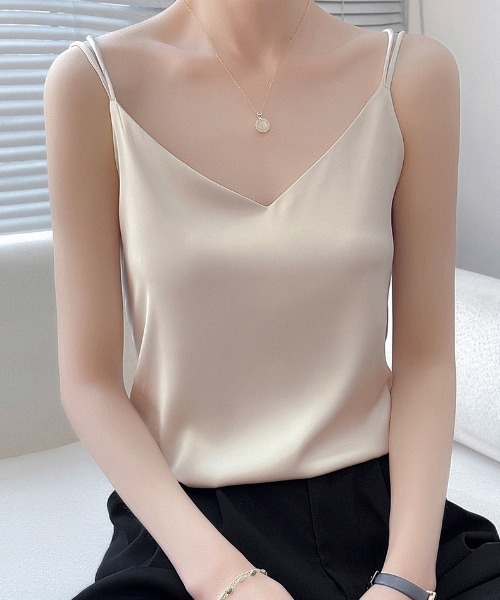 gossip！ロサンゼルス（ゴシップロサンゼルス）の「バッククロス ダブルストラップキャミソール（V）（キャミソール・レディース・ブラック/オフホワイト/ホワイト/ライトグレー・S/M）」の8枚目の写真