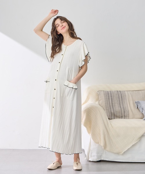 ピアリマーマのネグリジェ 配色メロウフリル パターンメッシュネグリジェ/ ワンピース