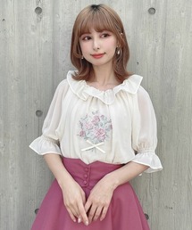an another angelus | ブーケ刺繍オフショルブラウス(Tシャツ/カットソー)