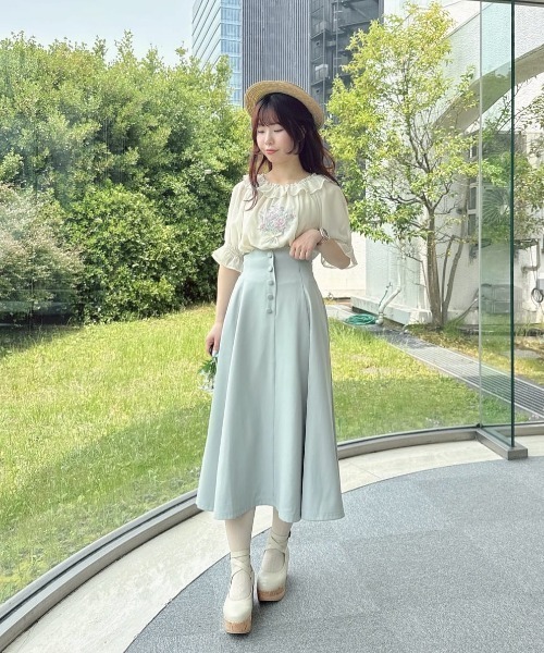 ブーケ刺繍オフショルブラウス 夏服（Tシャツ/カットソー）｜an