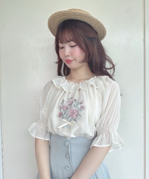 セール】ブーケ刺繍オフショルブラウス/ fint フィント 夏服（T