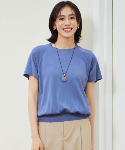 自由区（ジユウク）の「ドレーピーラグランスリーブ ニットソー（Tシャツ/カットソー・レディース・ネイビー系/アイボリー系/サックスブルー系/ライトグリーン系・44/46）」の4枚目の写真