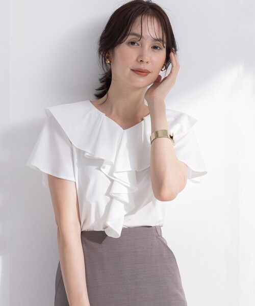 組曲(クミキョク)の「ブラウスライクラッフル カットソー(Tシャツ/カットソー・レディース・ネイビー系/アイボリー系・2/3)」の7枚目の写真