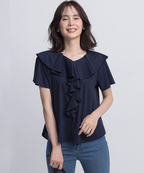 組曲(クミキョク)の「ブラウスライクラッフル カットソー(Tシャツ/カットソー・レディース・ネイビー系/アイボリー系・2/3)」の11枚目の写真