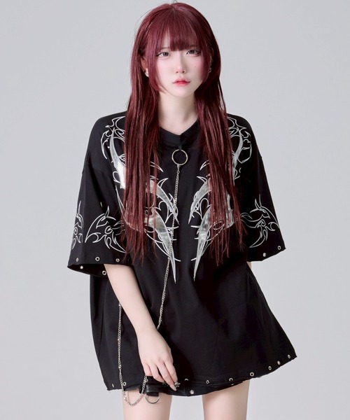 REFLEM/レフレム』チェーン付きトライバルTシャツ/ハーフ