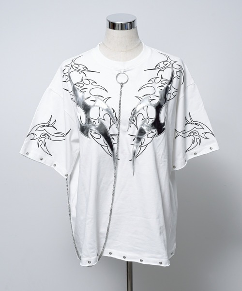REFLEM トライバルカットソー REFLEM/レフレム』チェーン付きトライバルTシャツ/ハーフ