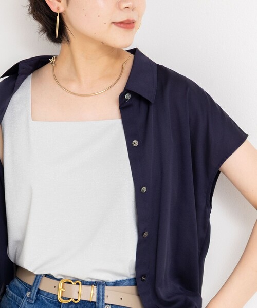 NOLLEY’S（ノーリーズ）の「サテン×ラメベア天2WAYタンクトップ（タンクトップ・レディース・シルバー/ブラウン/ゴールド・36/42/40/38）」の3枚目の写真