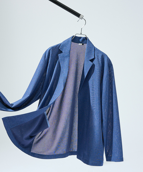 ABAHOUSE（アバハウス）の「【シアー素材】SHARIR JERSEY ラペル カーディガン / 吸水速乾 軽量 ドライタッチ（カーディガン/ボレロ・メンズ・ブルー/ダークネイビー/ベージュ・44/46/48）」の2枚目の写真