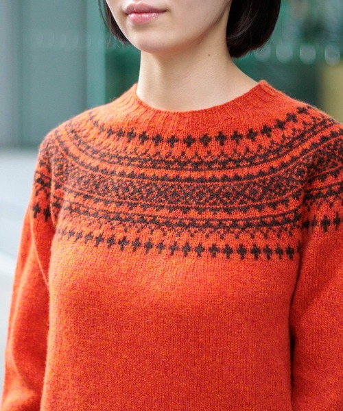 NOR' EASTERLY 英国製 シェットランドウール ノルディックセーター セール】[NOR' EASTERLY] CREW 2TONE NORDIC / シェットランドウール