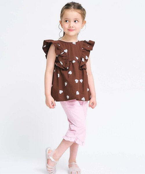 apres les cours(アプレレクール)の「【リンク/ジュニア対応】ハート・レモン柄フリルセットアップ(セットアップ・キッズ・サックスブルー/ブラウン・80/90/100/110/120/130/140)」の2枚目の写真