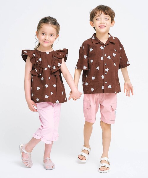 apres les cours(アプレレクール)の「【リンク/ジュニア対応】ハート・レモン柄フリルセットアップ(セットアップ・キッズ・サックスブルー/ブラウン・80/90/100/110/120/130/140)」の5枚目の写真