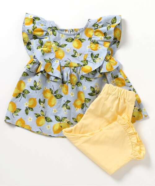 apres les cours(アプレレクール)の「【リンク/ジュニア対応】ハート・レモン柄フリルセットアップ(セットアップ・キッズ・サックスブルー/ブラウン・80/90/100/110/120/130/140)」の19枚目の写真