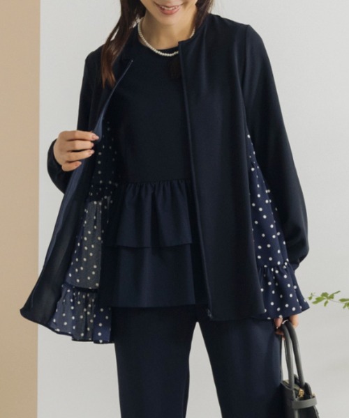 Sono(ソーノ)の「【リクエストにつき待望の再入荷!!】ご自宅でお洗濯可能/UVカット/日本製【SONO/ソーノ】エアリーティアードUVジャケカーデ(カーディガン/ボレロ・レディース・ネイビー/ホワイト/ブラック/ブルー系その他・F)」の4枚目の写真