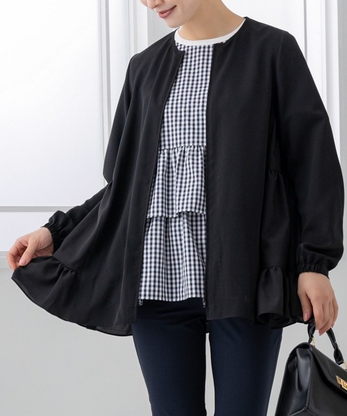 Sono(ソーノ)の「【リクエストにつき待望の再入荷!!】ご自宅でお洗濯可能/UVカット/日本製【SONO/ソーノ】エアリーティアードUVジャケカーデ(カーディガン/ボレロ・レディース・ネイビー/ホワイト/ブラック/ブルー系その他・F)」の5枚目の写真