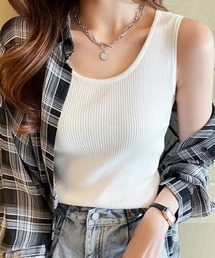 トップス タンクトップ リブ 選べる2type ショートタンク レイヤード